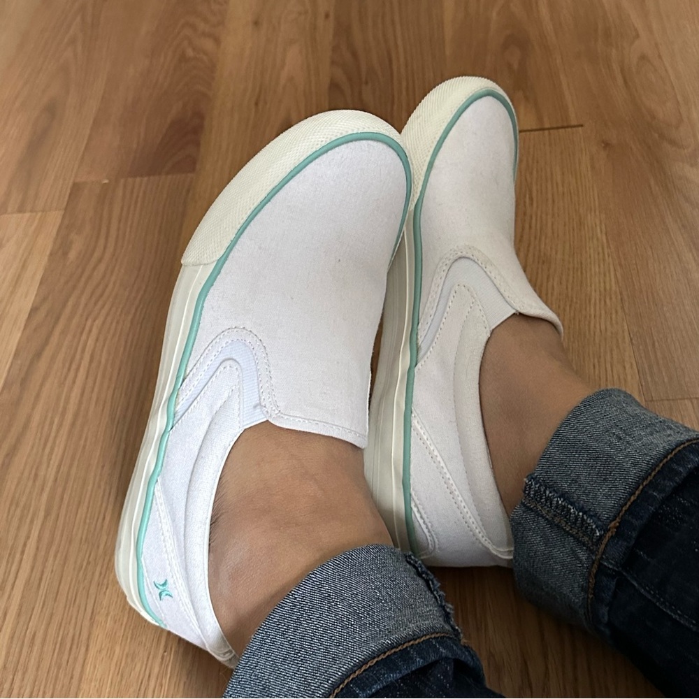Hurley Kayo Slip-On Casual Sneakers - White w/ Teal